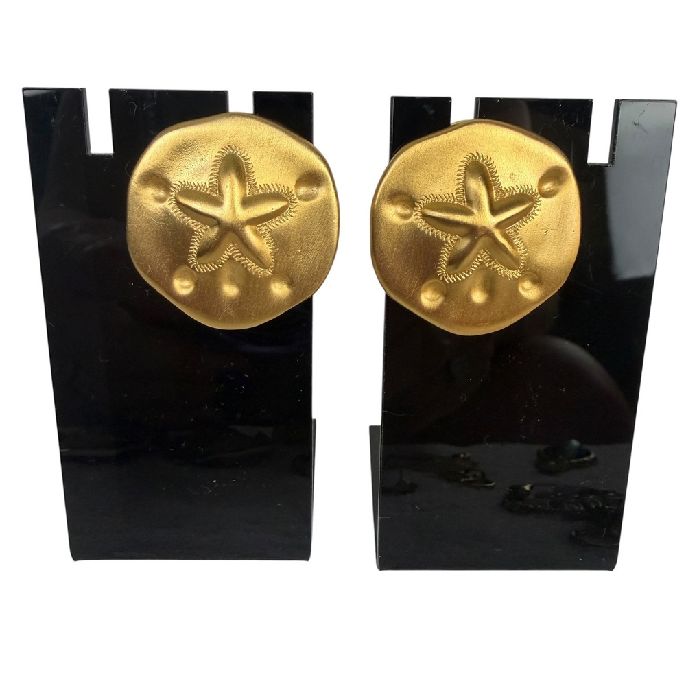 Vintage Gold Tone Sand Dollar Starfish Stud Statement Earrings Matte Coastal